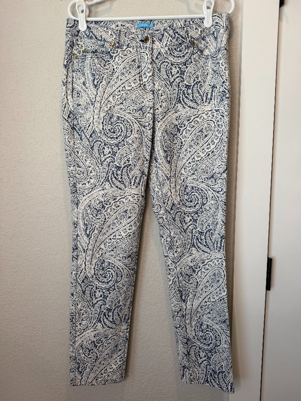J. McLaughlin Blue White Paisley Print Jeans Size 10